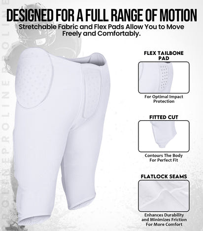 Proline Men's Integrated Football Pants with 7 Flex Pads White (Adult)