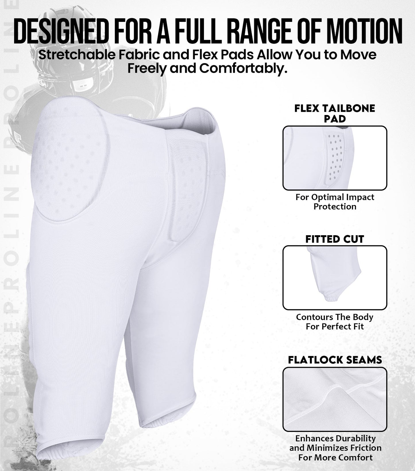 Proline Men's Integrated Football Pants with 7 Flex Pads White (Adult)