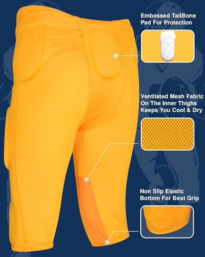 Gladiator Men's Integrated Football Pants with Built-in Pads (Gold)