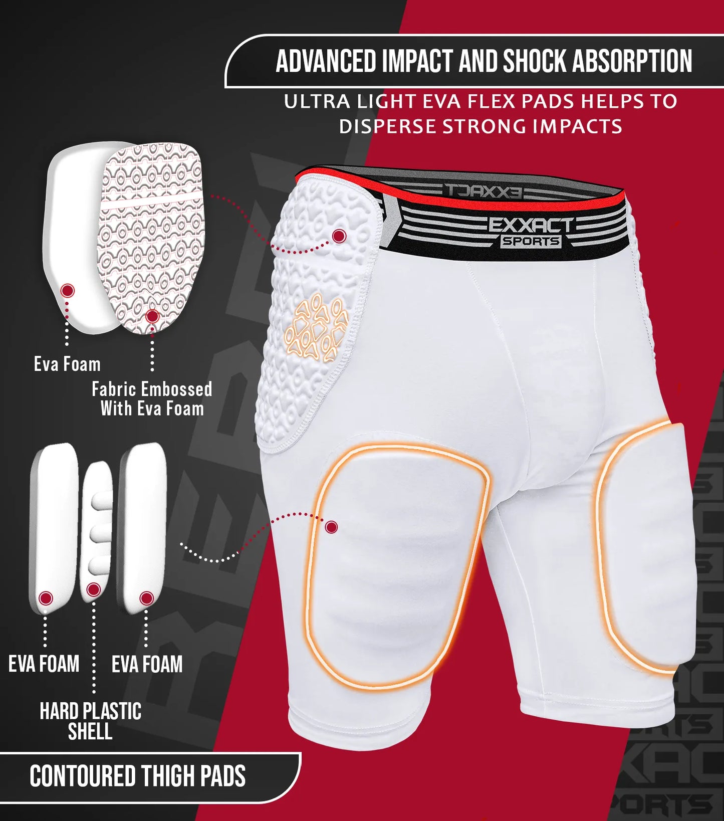 Rebel 5-Pad Men's Football Girdle with Cup Pocket White (Adult)