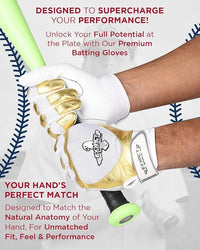 Padded Baseball Batting Gloves for Men & Women (White & Gold)