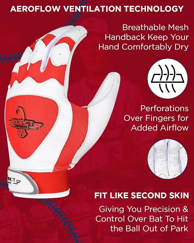 Padded Baseball Batting Gloves for Men & Women (Red)