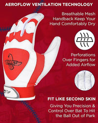 Padded Baseball Batting Gloves for Men & Women (Red)