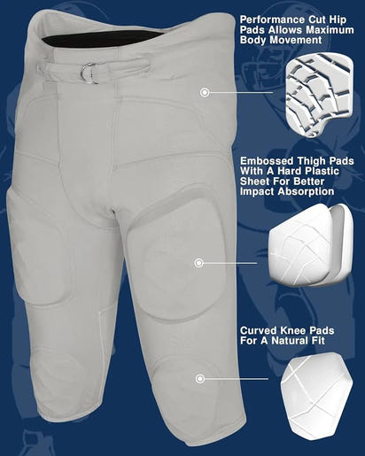 Gladiator Men's Integrated Football Pants with Built-in Pads (Silver)