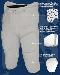 Gladiator Men's Integrated Football Pants with Built-in Pads (Silver)