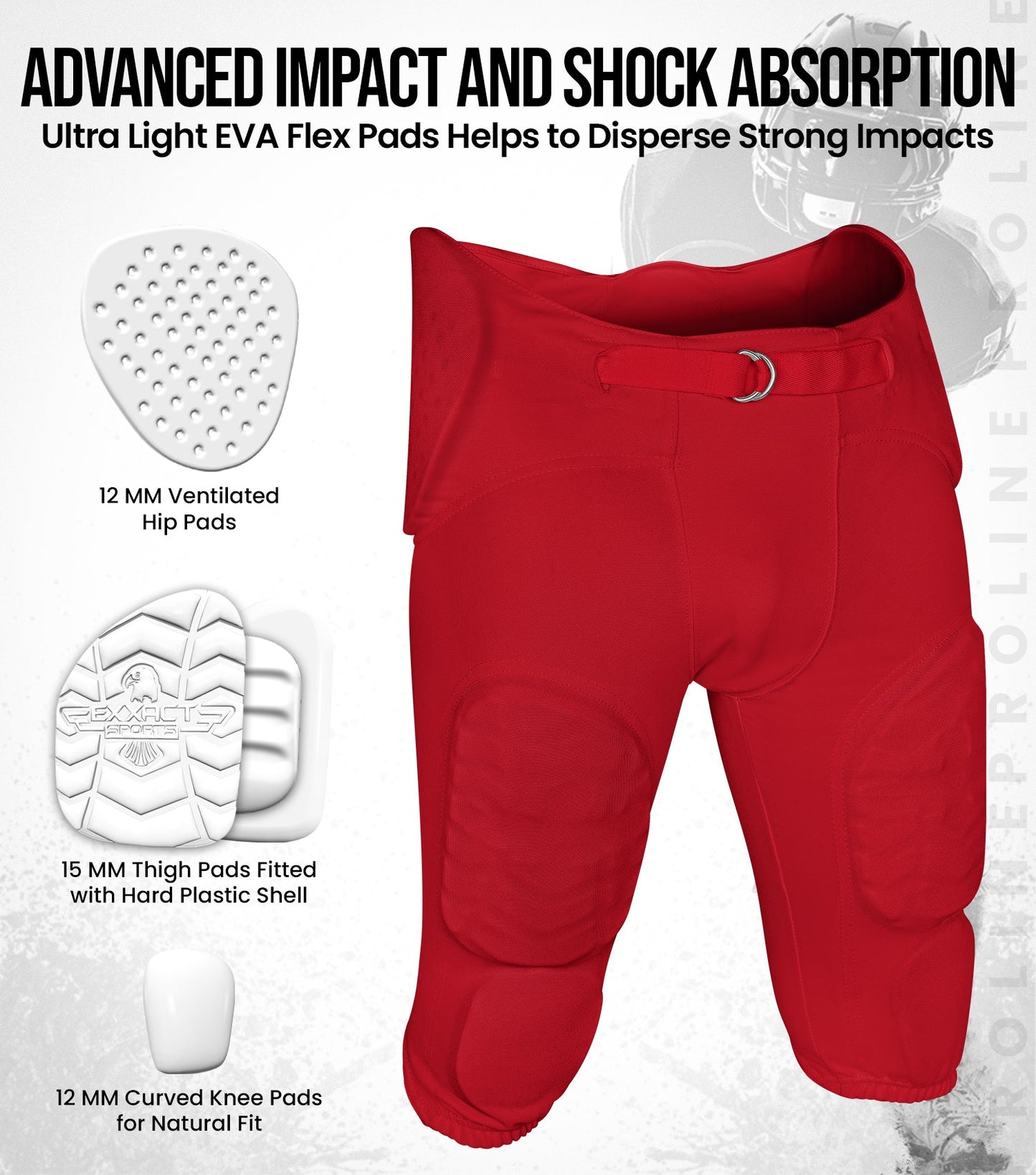 Proline Men's Integrated Football Pants with 7 Flex Pads Red (Adult)