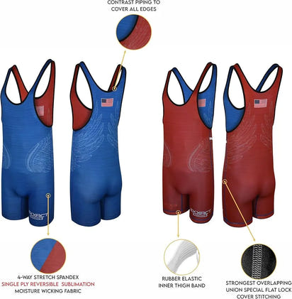Reversible Wrestling Singlet For Gymnastic & Mma Red/Royal Blue (Unisex Adult/youth)