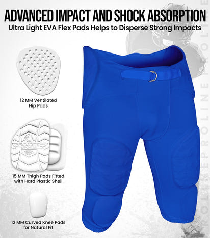 Proline Men's Integrated Football Pants with 7 Flex Pads Royal Blue (Adult)