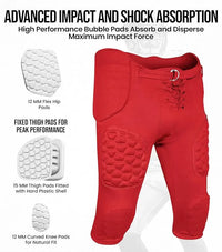 Rebel Boys Integrated Football Pants with Built-in Pads Red (Youth)