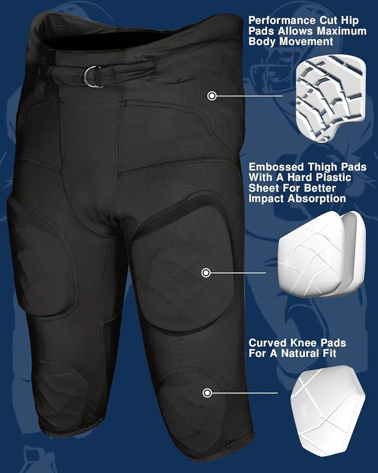 Gladiator Men's Integrated Football Pants with Built-in Pads (Black)