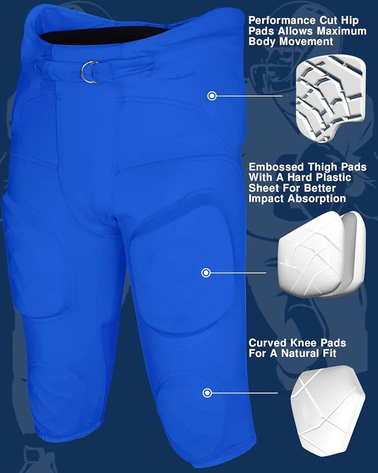 Gladiator Men's Integrated Football Pants with Built-in Pads (Royal Blue)