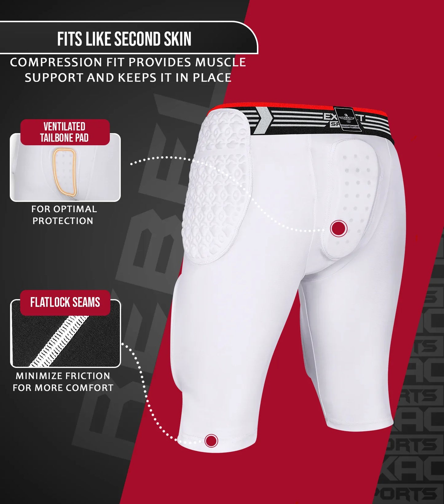 Rebel 5-Pad Men's Football Girdle with Cup Pocket White (Adult)