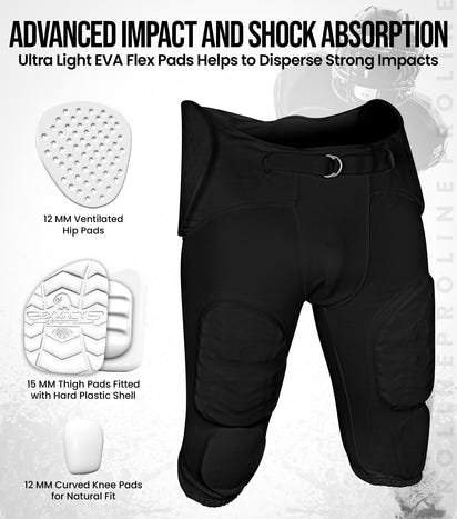 Proline Men's Integrated Football Pants with 7 Flex Pads Black (Adult)