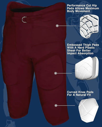 Gladiator Men's Integrated Football Pants with Built-in Pads (Maroon)
