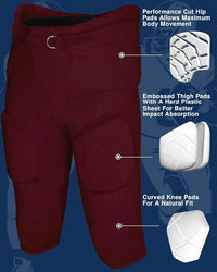Gladiator Men's Integrated Football Pants with Built-in Pads (Maroon)