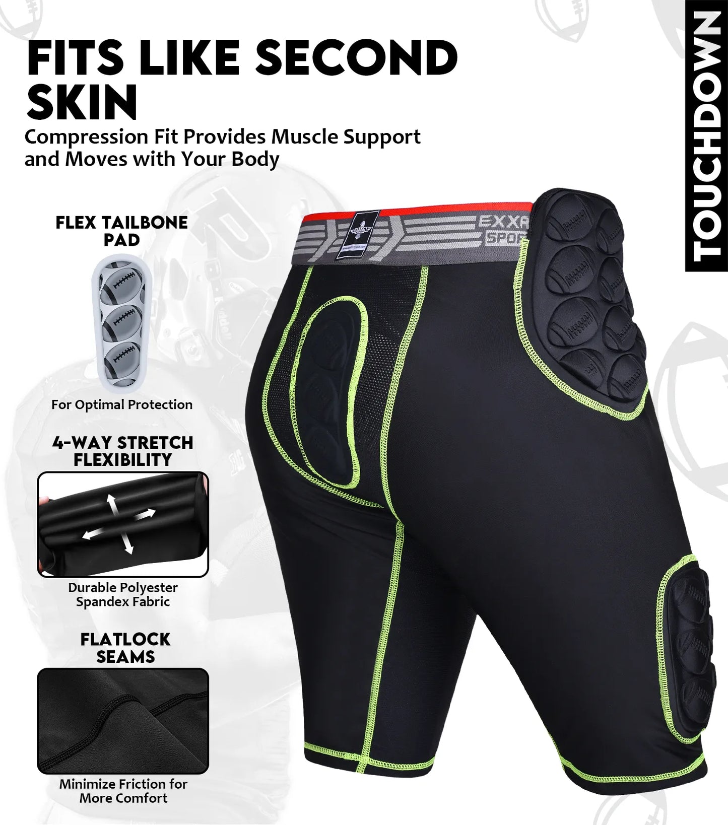 Touchdown 5-Pad Men's Football Girdle with Cup Pocket black (Adult)