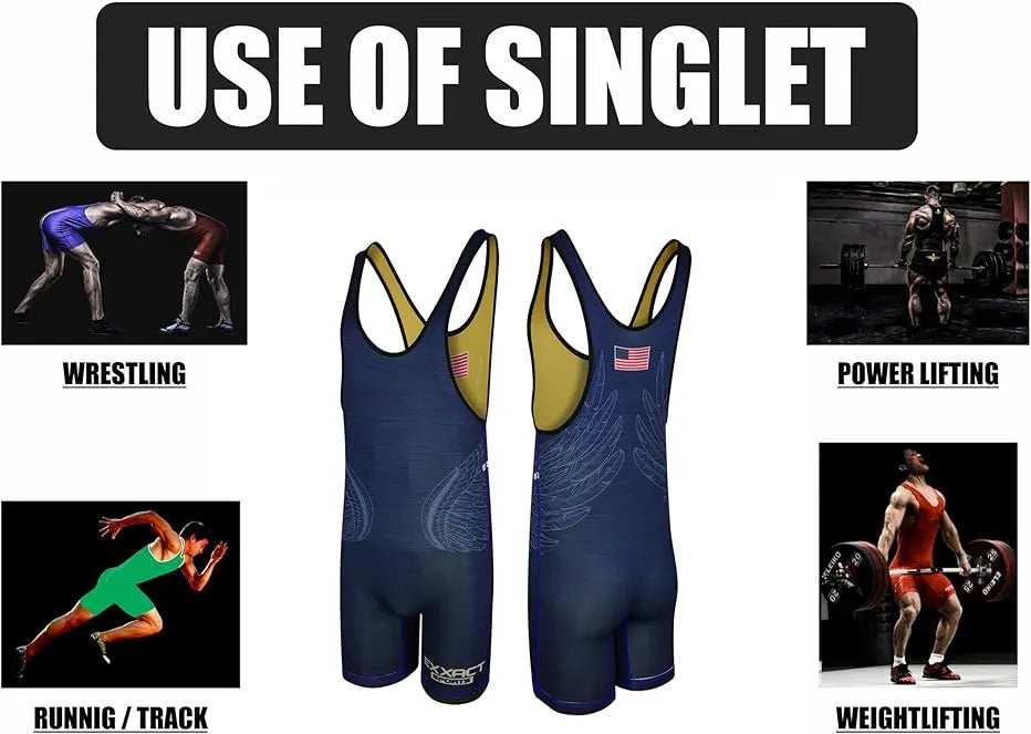 Reversible Wrestling Singlet For Gymnastic & Mma Navy/Gold (Unisex Adult/youth)