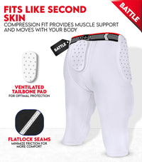 Battle 7-Pad Men's Football Girdle with Cup Pocket White (Adult)