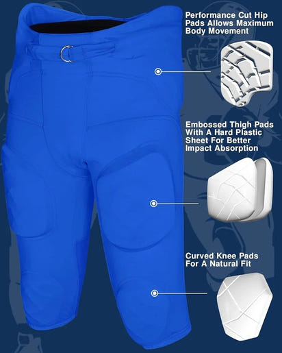 Gladiator Men's Integrated Football Pants with Built-in Pads (Royal Blue)