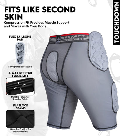 Touchdown 5-Pad Men's Football Girdle with Cup Pocket Gray (Adult)