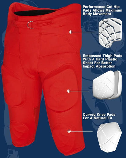 Gladiator Men's Integrated Football Pants with Built-in Pads (Red)