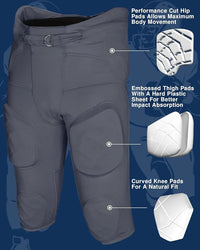 Gladiator Men's Integrated Football Pants with Built-in Pads (Graphite)