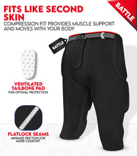Battle 7-Pad Men's Football Girdle with Cup Pocket Black (Adult)