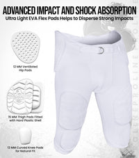 Proline Men's Integrated Football Pants with 7 Flex Pads White (Adult)