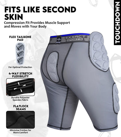 Touchdown 5-Pad Boys Football Girdle with Cup Pocket Gray (Youth)