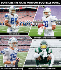 Football Towel with Hook & Loop Fastener, to Clean Hands, Visor and Gloves (White)