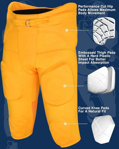Gladiator Men's Integrated Football Pants with Built-in Pads (Gold)
