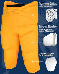 Gladiator Men's Integrated Football Pants with Built-in Pads (Gold)