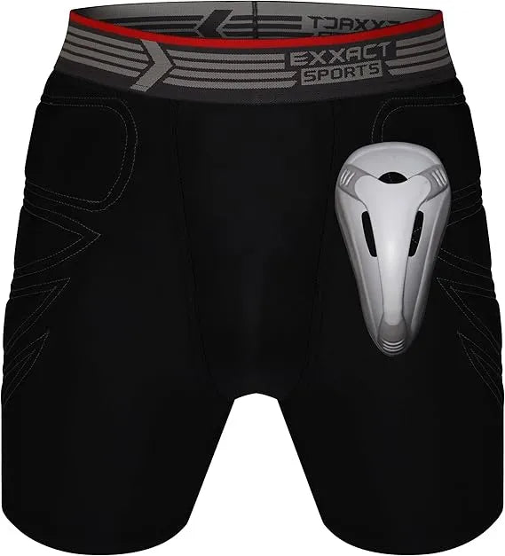 Men's Padded Sliding Shorts with Hard Protective Cup (Black)