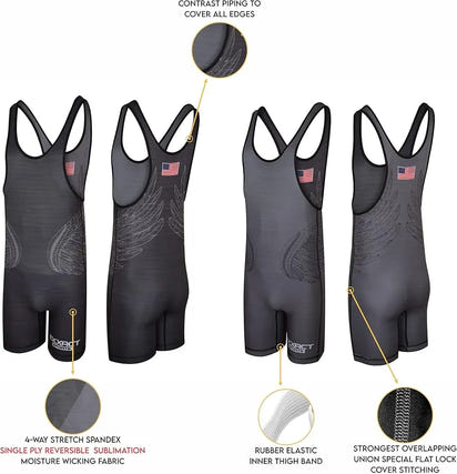 Reversible Wrestling Singlet For Gymnastic & Mma Black/Gray (Unisex Adult/youth)