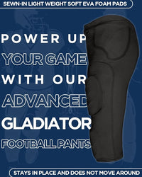 Gladiator Men's Integrated Football Pants with Built-in Pads (Black)