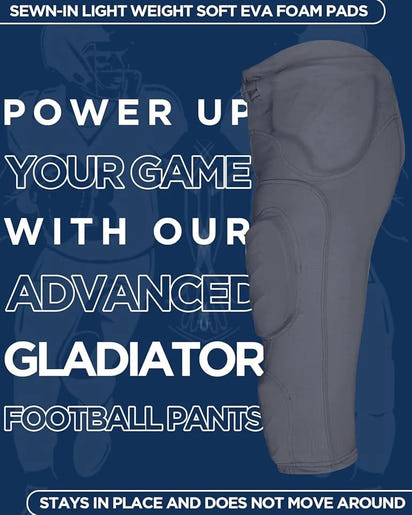 Gladiator Men's Integrated Football Pants with Built-in Pads (Graphite)