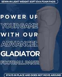 Gladiator Men's Integrated Football Pants with Built-in Pads (Graphite)