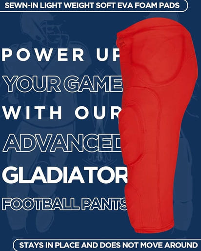 Gladiator Men's Integrated Football Pants with Built-in Pads (Red)