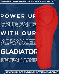 Gladiator Men's Integrated Football Pants with Built-in Pads (Red)