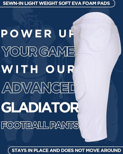 Gladiator Men's Integrated Football Pants with Built-in Pads (White)