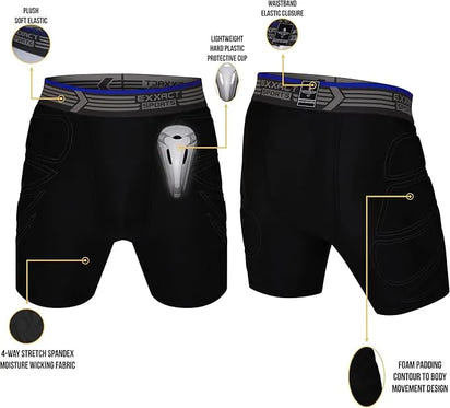Boy's Padded Sliding Shorts with Hard Protective Cup (Black)