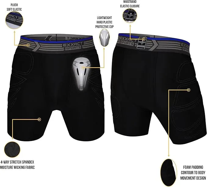 Boy's Padded Sliding Shorts with Hard Protective Cup (Black)