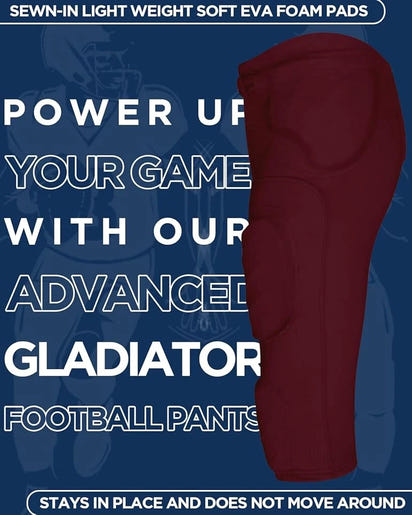 Gladiator Men's Integrated Football Pants with Built-in Pads (Maroon)