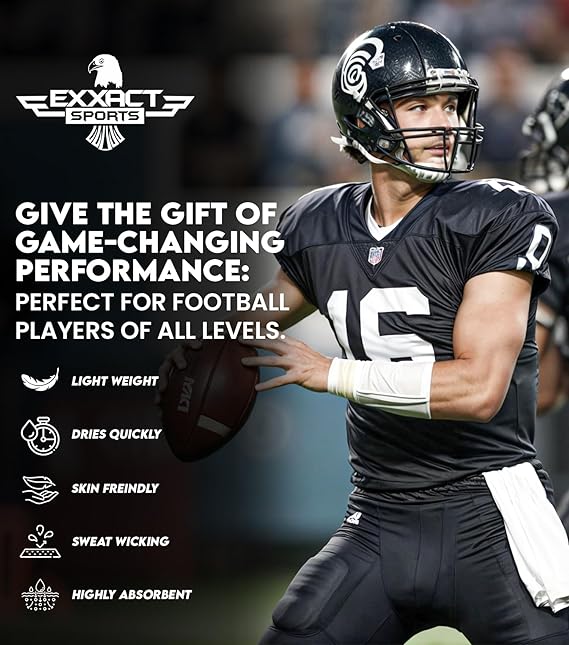 Football Towel with Hook & Loop Fastener, to Clean Hands, Visor and Gloves (Black)