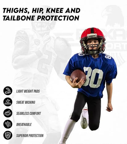 Rebel Boys Integrated Football Pants with Built-in Pads Black (Youth)