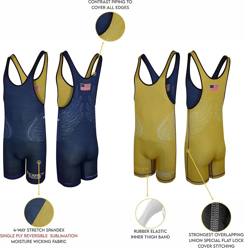 Reversible Wrestling Singlet For Gymnastic & Mma Navy/Gold (Unisex Adult/youth)
