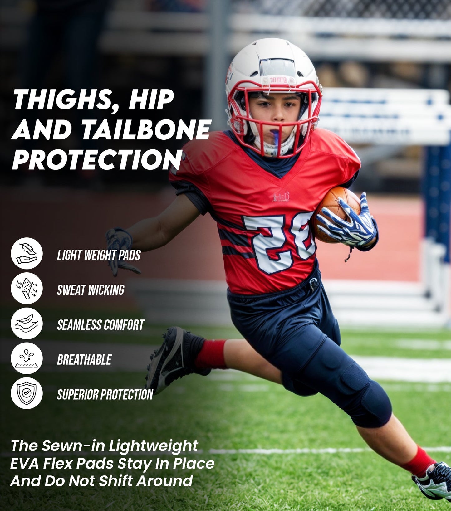 Proline Boys Integrated Football Pants with 7 Flex Pads Black (Youth)