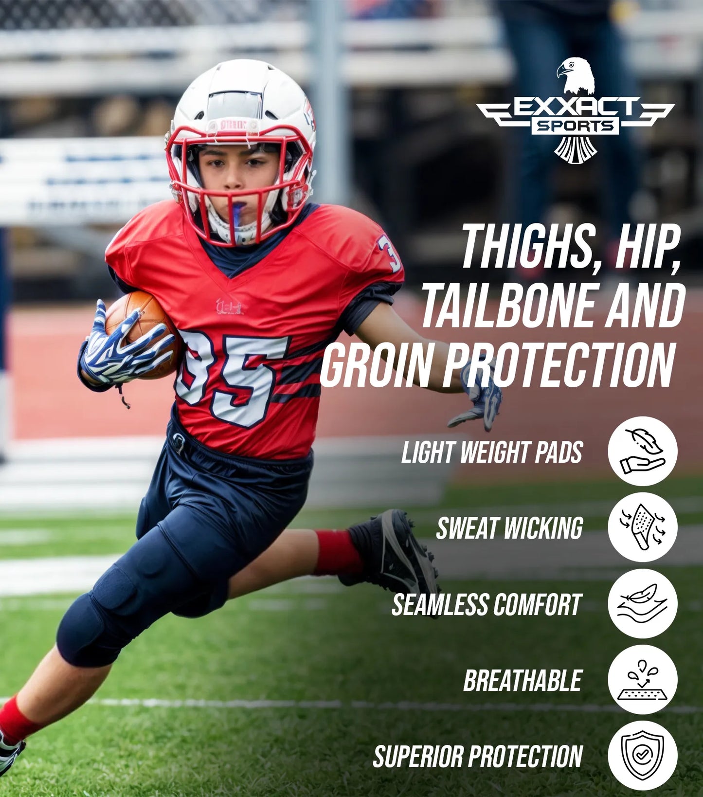 Rebel 5-Pad Boys Football Girdle with Cup Pocket White (Youth)