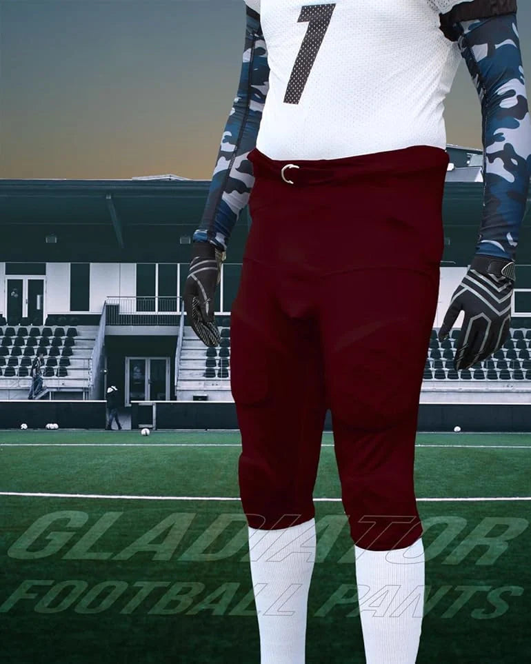 Gladiator Men's Integrated Football Pants with Built-in Pads (Maroon)