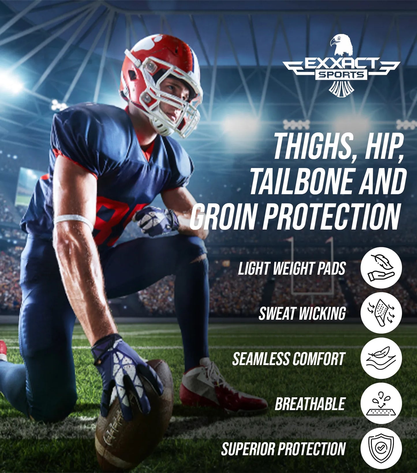 Rebel 5-Pad Men's Football Girdle with Cup Pocket Black (Adult)